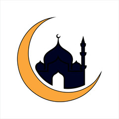 Ramadan Kareem Mosque Crescent Moon Icon Vector Illustration
