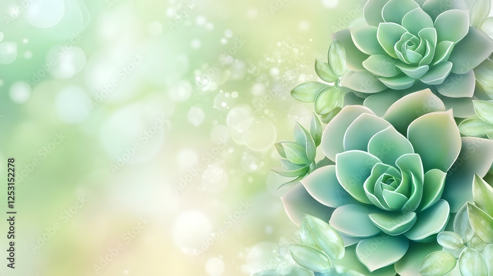 Aufkleber Delicate green succulent floral blooms in a serene natural setting with a soft  blurred  and colorful background