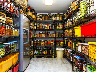 Organized home pantry with preserved foods