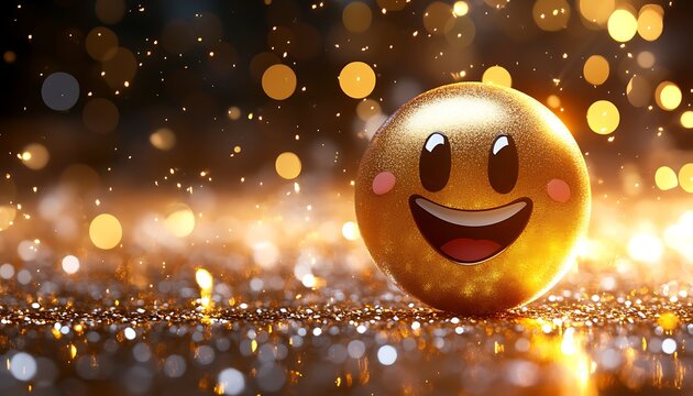 A champagne emoji isolated on a sparkling gold background.