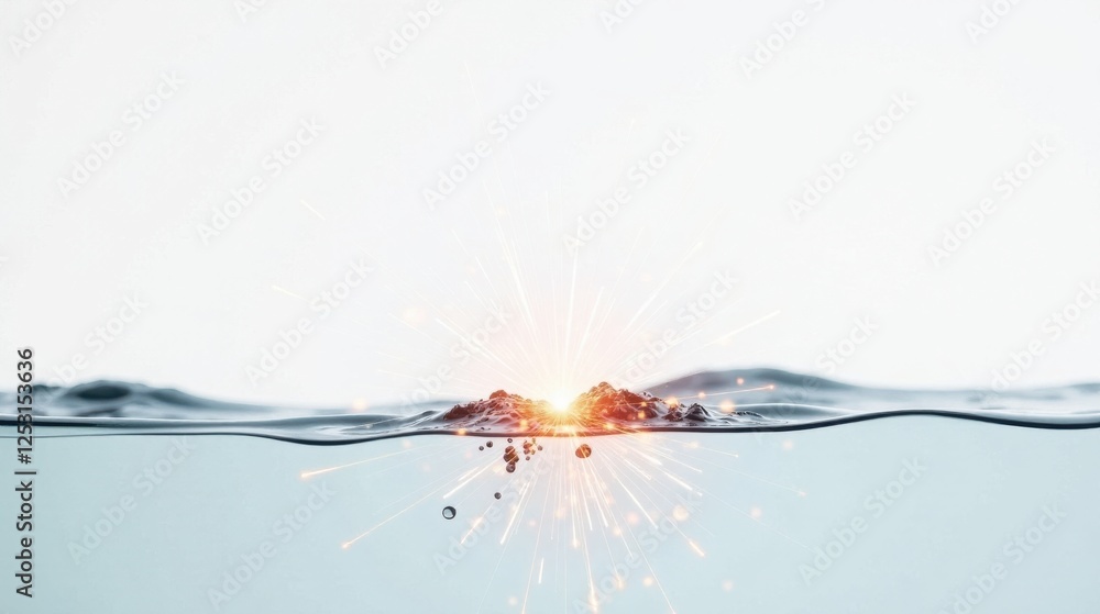 Poster radiant sparks ignite serene aquatic surface a captivating display of light and water