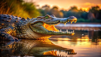 Fototapeta premium Smiling Crocodile at Matopos, Zimbabwe - Low Light Wildlife Photography