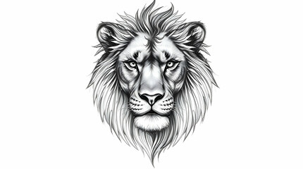 Obraz premium Fierce Lion Head Roaring tattoo growling sketch engraving generative ai raster illustration. Scratch board imitation. Black and white image.