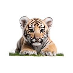 Fototapeta premium Adorable Tiger Cub Lying in Grass