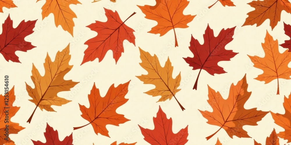 Poster vibrant autumn leaves seamless pattern featuring a delightful array of orange and red hues on a soft