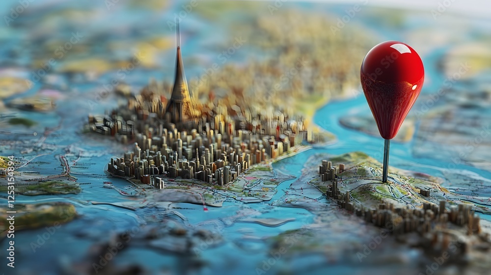 Poster floating metropolis on imaginative cartographic landscape surreal digital of a futuristic city islan