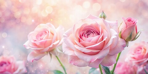 Fototapeta premium Soft Pink Watercolor Rose Floral Wallpaper Background - Romantic Design
