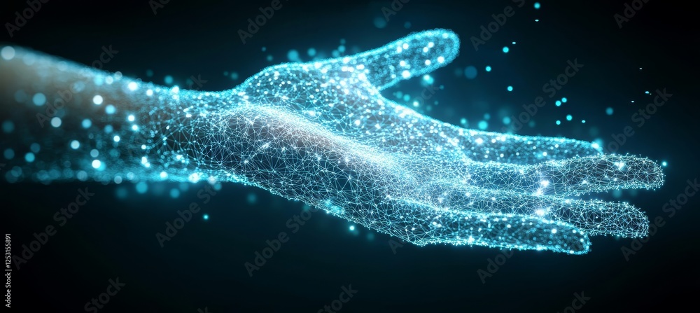 Aufkleber glowing interconnected hand connectivity technology and network interaction background design
