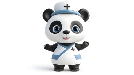 Fototapeta premium Friendly Panda Nurse Mascot in Medical Uniform