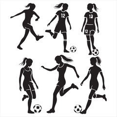 silhouettes of football playing woman