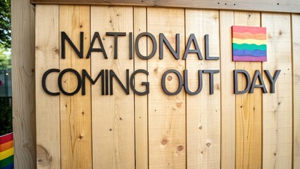 National Coming Out Day Sign - Wooden sign displaying "National Coming Out Day" with a small rainbow flag.