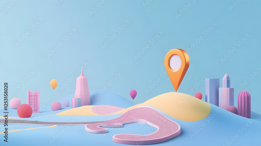 Aufkleber futuristic and surreal depicting a minimalist cityscape with modern architecture floating shapes and