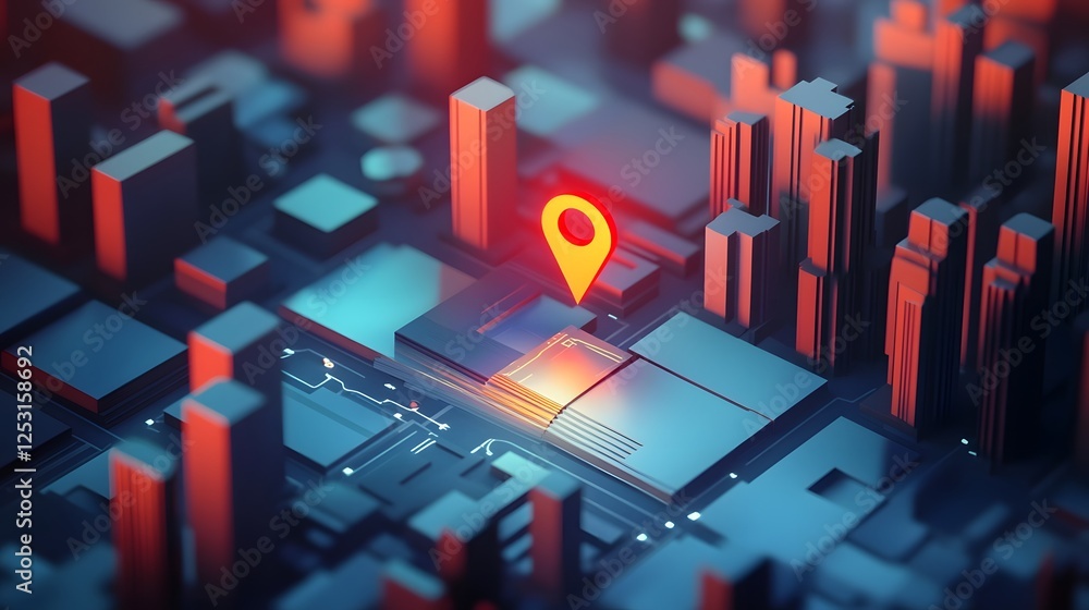 Poster futuristic digital city architecture landscape with complex geometric structures towering skyscraper