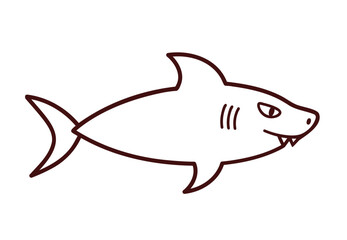Vector shark in outline style, hand drawn icon of shark, cartoon illustration for kids, simple line shape design