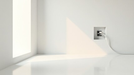 A Minimalist Interior Scene Featuring a Recessed Electrical Outlet and a Single Cable
