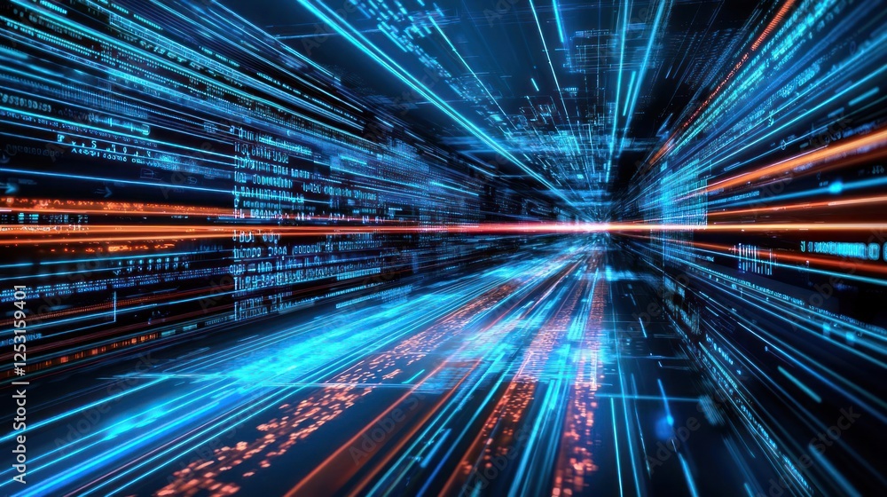 Aufkleber abstract digital data tunnel with glowing lines