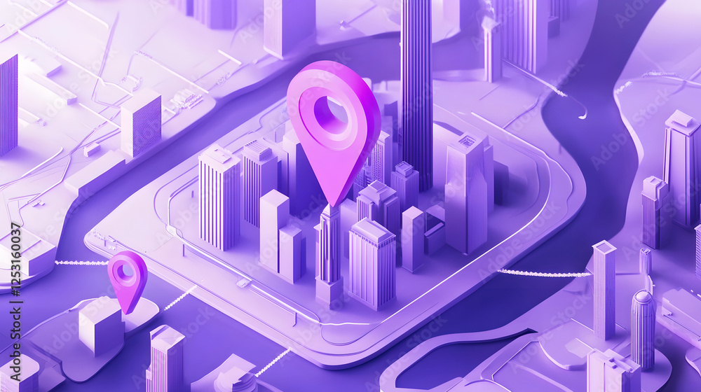 Fototapete futuristic urban cityscape with skyscrapers and modern architecture 3d isometric rendering of a digi