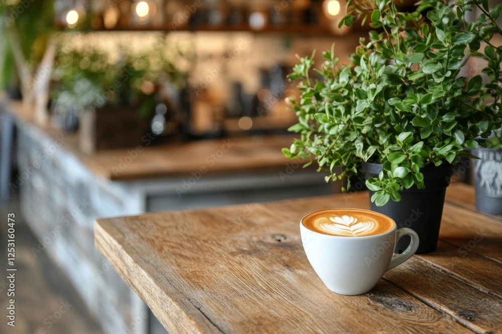 Aufkleber creating a serene productivity space with coffee and greenery for inspiration. generative ai
