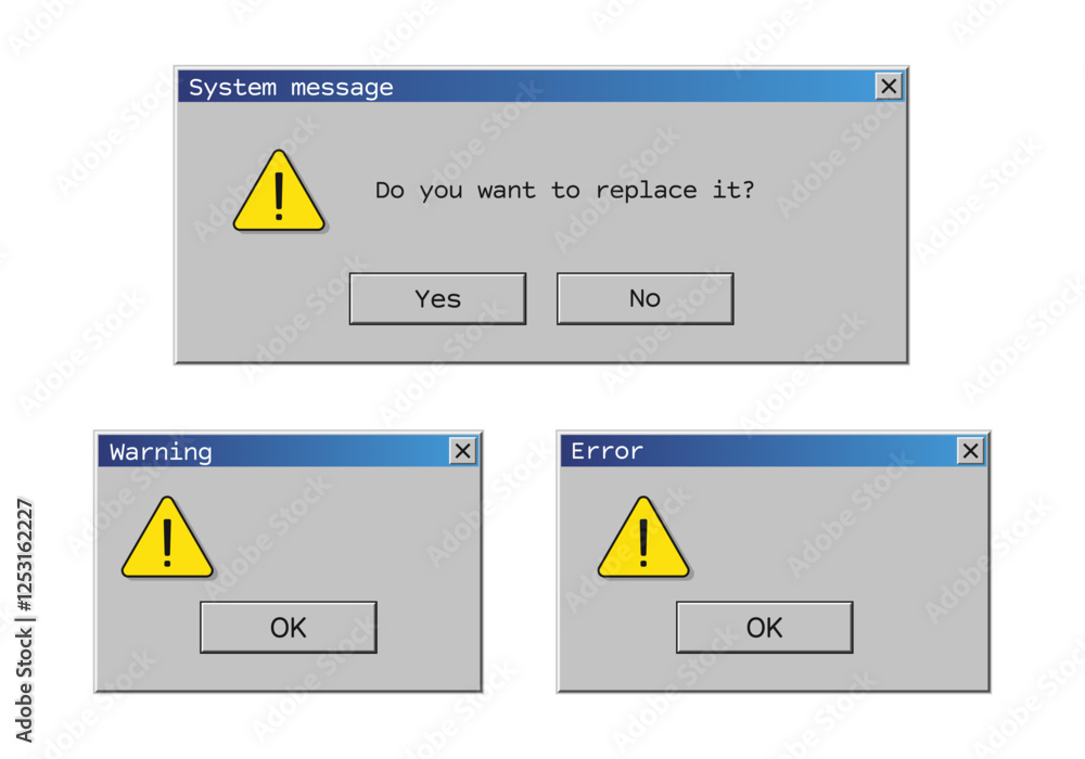 Poster retro user interface window. system information message. vector illustration.