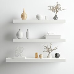 Stylishly Organized: Tastefully Arranged Floating Shelves with Decor