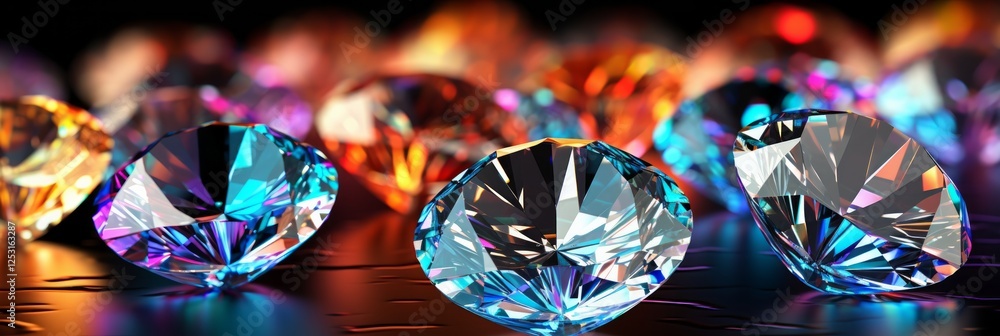 Poster multi-faceted diamond sparkling in vibrant colors under soft light. generative ai