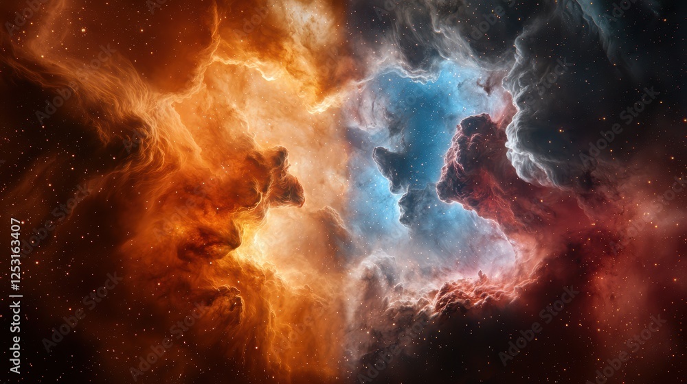 Poster vast intergalactic scene with luminous colors and celestial clouds in space