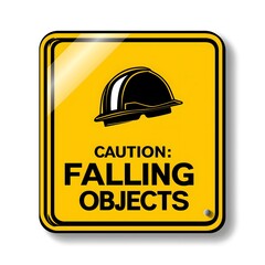 Fototapeta premium Caution Falling Objects Warning Safety Decal Sticker Construction Hazard Sign Protection Alert Hardhat Security Industrial Workplace Danger