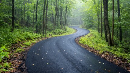 Serene Winding Road Through Lush Green Forest