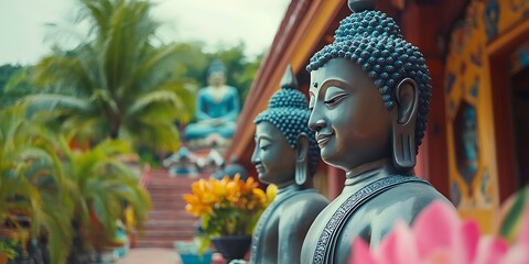 Obraz premium Buddha Statues in Temple Garden