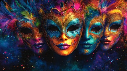 Enigmatic Masquerade, A Symphony of Colors and Mystery Unveiled