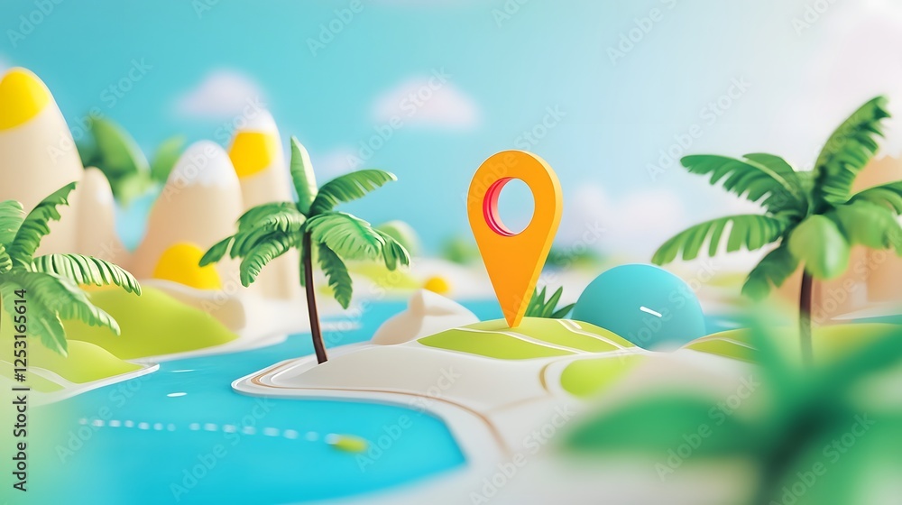 Aufkleber idyllic tropical beach scene with swaying palm trees crystal clear turquoise waters and a navigation