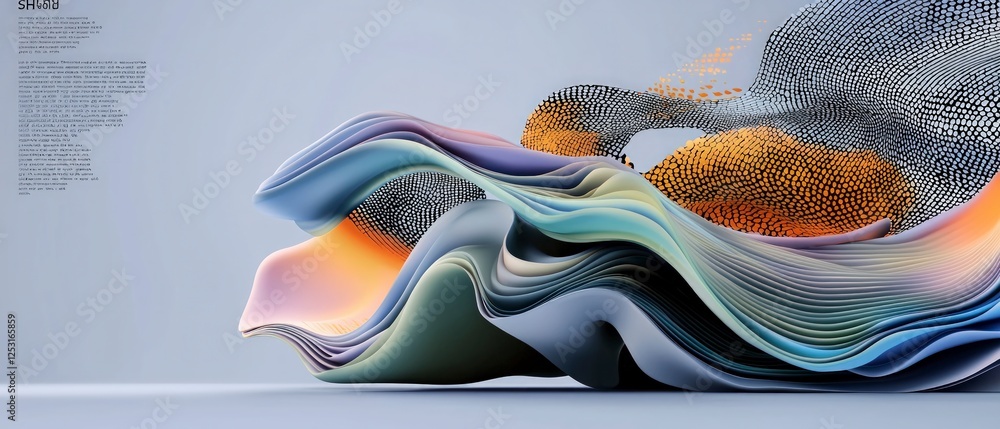 Poster abstract 3d render of flowing pastel waves with intricate textures