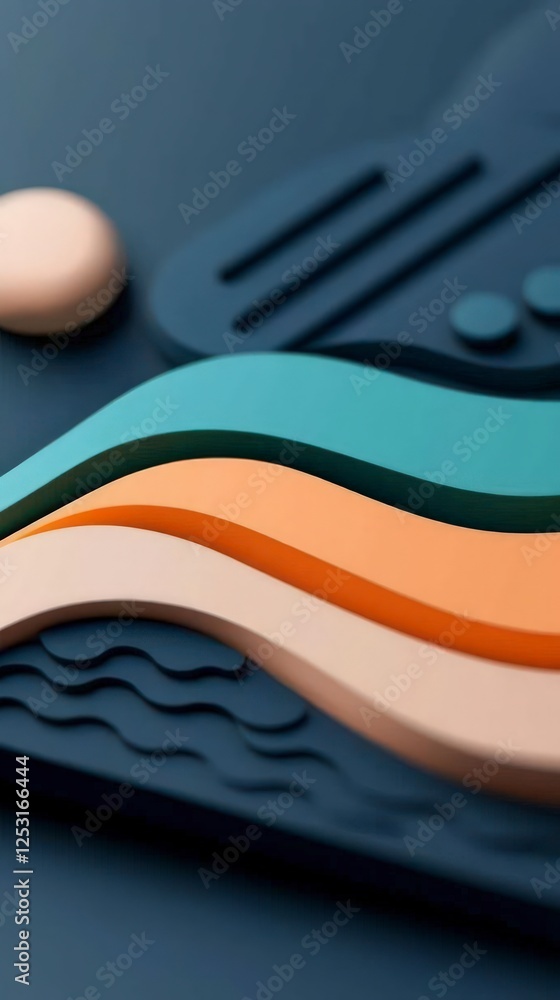 Poster abstract 3d wave design with layered shapes and blue background