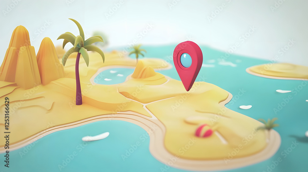 Aufkleber idyllic tropical island paradise with navigation map pin pointer indicating a remote beach destinati
