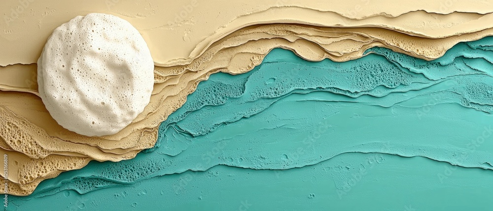 Poster abstract beige and teal textured background with cream wave pattern
