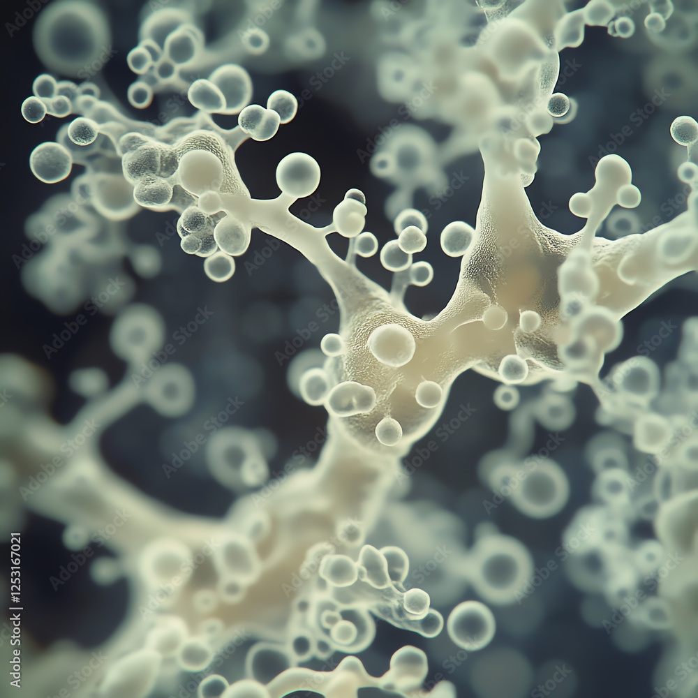 Poster an abstract representation of complex molecular structures, showcasing intricate designs and interco