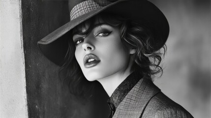 Elegant evening allure captured in classic black-and-white fashion editorial. Generative AI