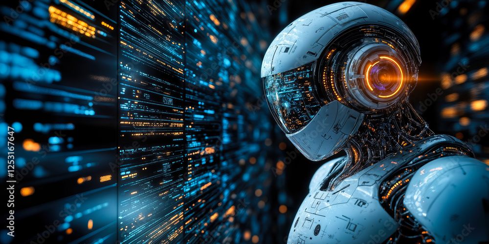 Poster futuristic ai technology transforming software development with intuitive applications and enhanced 