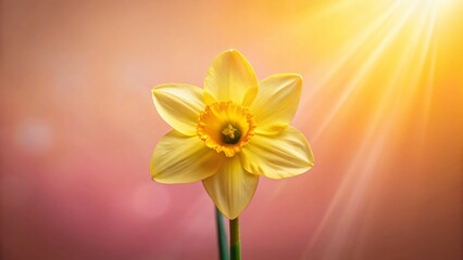 Fototapeta premium Sunny Yellow Daffodil Flower Isolated on Pastel Pink Background - Spring Floral Photography