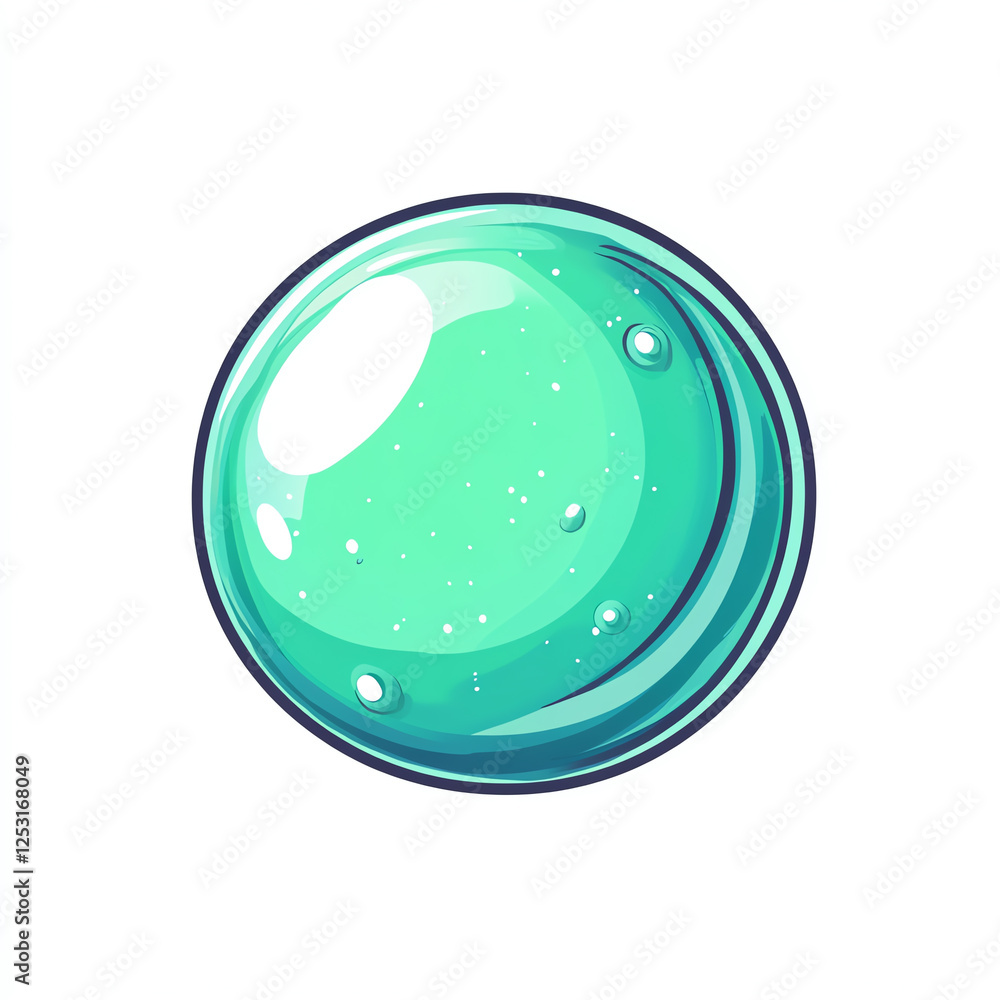 Poster a vibrant, glossy teal orb with slight transparency and sparkling details, perfect for use in digita