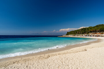 Obraz premium Albania, Vlorë County, Ksamil - 17 August 2024 - Magnificent beach with intense sea colors in Ksamil