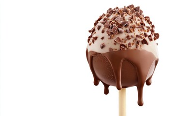 Deliciously Dripping Chocolate Coated Ice Cream Treat with Crunchy Toppings on Stick, Perfect for Sweet Tooth and Dessert Lovers