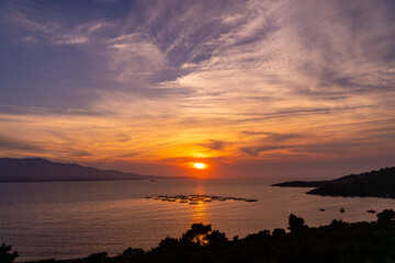 Albania, Vlorë County, Ksamil - 17 August 2024 - Colorful sky in Ksamil during sunset