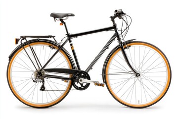 Fototapeta premium Classic Black Bicycle with Orange Accents, Ideal for City Commutes, and Weekend Rides, Versatile Design for Urban Cycling Enthusiasts and Adventurers