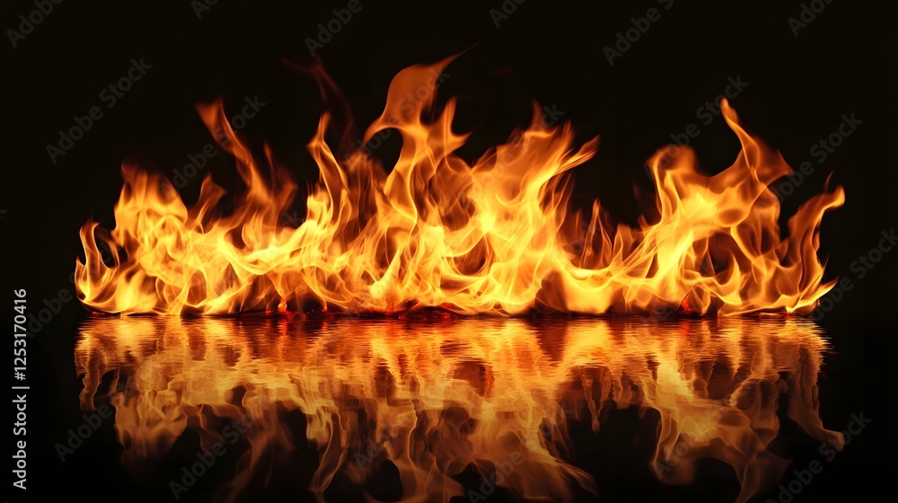 Aufkleber intense fiery flames burning and spreading with bright glow and crackle of raging wildfire or contro