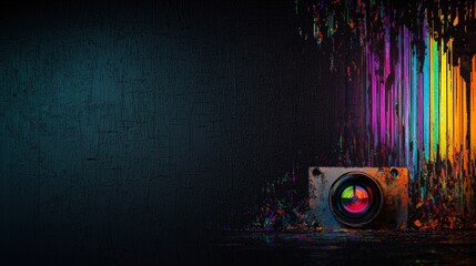 Obraz premium Abstract Camera Lens with Colorful Light Streaks and Dark Background