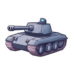 A cartoon-style illustration of a tank, showcasing its distinct features such as a turret and tracks, perfect for military themes in educational or gaming contexts.