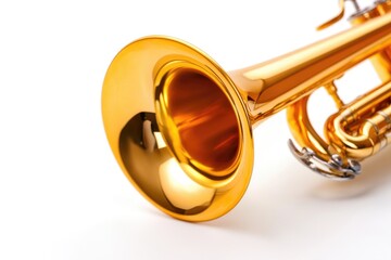 Close-Up of a Brilliant Brass Trumpet Bell Reflecting Light, Showcasing Smooth Curves and Shiny Surface Perfect for Music Lovers and Instrument Enthusiasts
