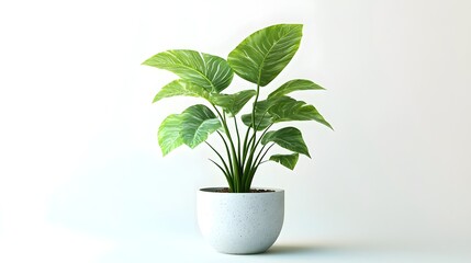 Obraz premium Lush Green Houseplant in White Ceramic Pot on Minimal White Background