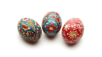 Vibrant handmade Easter eggs isolated on a white background for the spring holiday